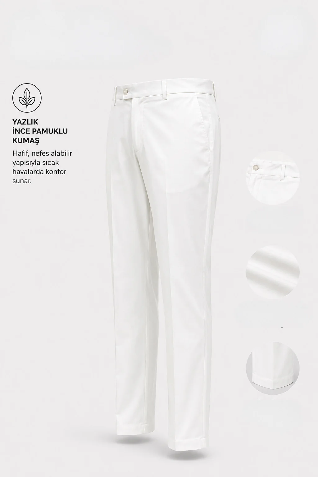 Standart Fit Pamuk Karışımlı Yan Cep Beyaz Voyage Pantolon