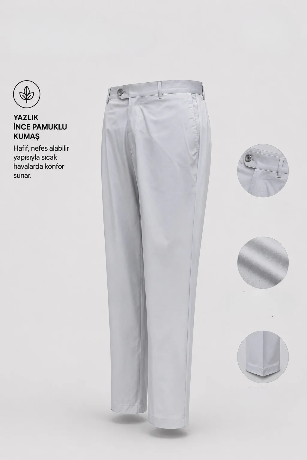 Standart Fit Pamuk Karışımlı Yan Cep Gri Voyage Pantolon