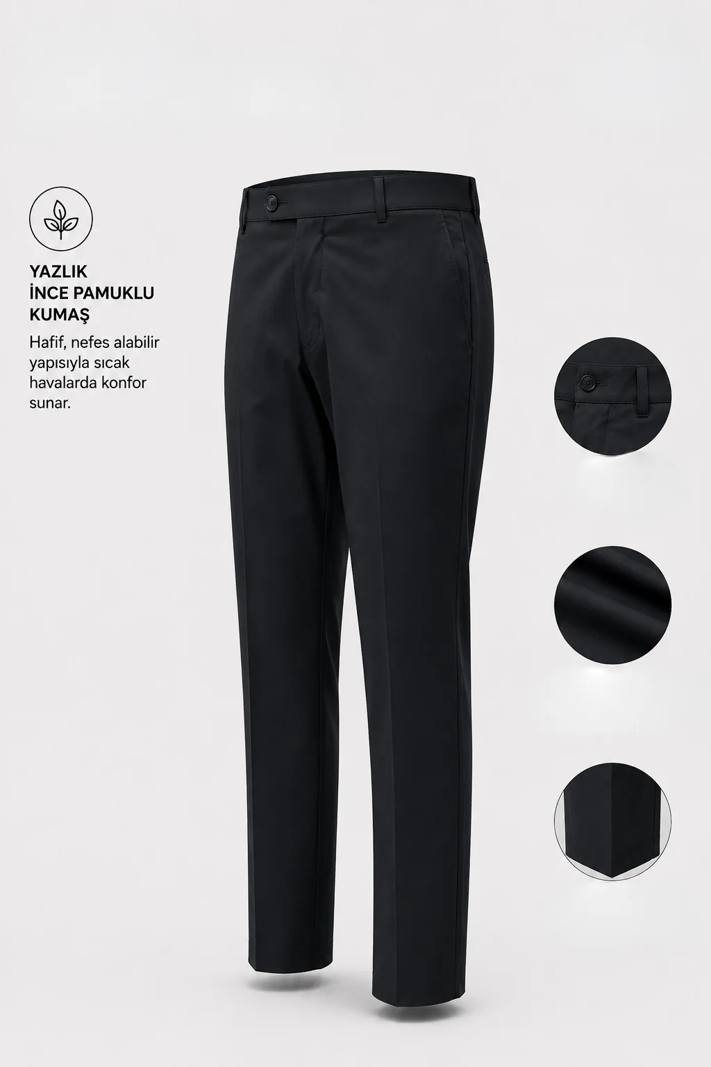 Standart Fit Pamuk Karışımlı Yan Cep Siyah Voyage Pantolon