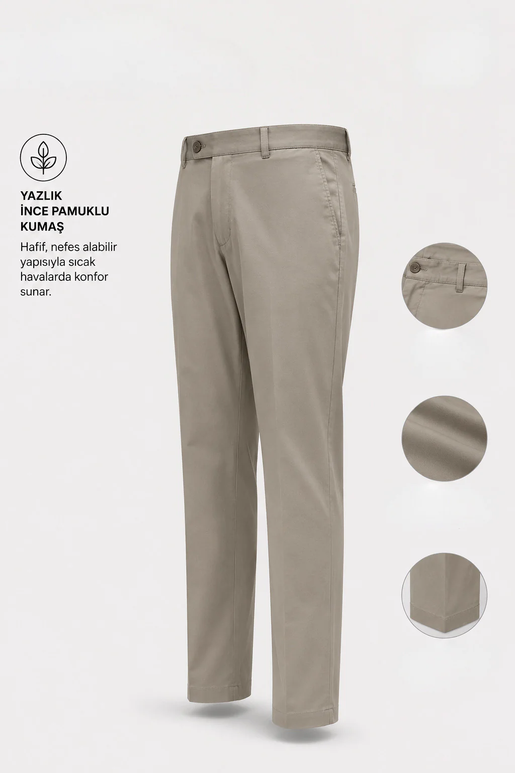 Standart Fit Pamuk Karışımlı Yan Cep Vizon Voyage Pantolon