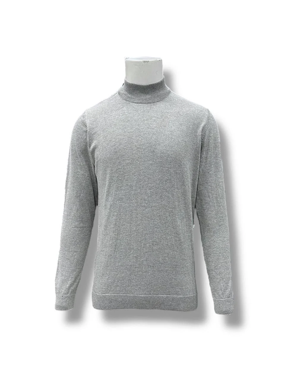 Slim Fit Pamuk Akrilik Yarım Boğazlı Gri Triko