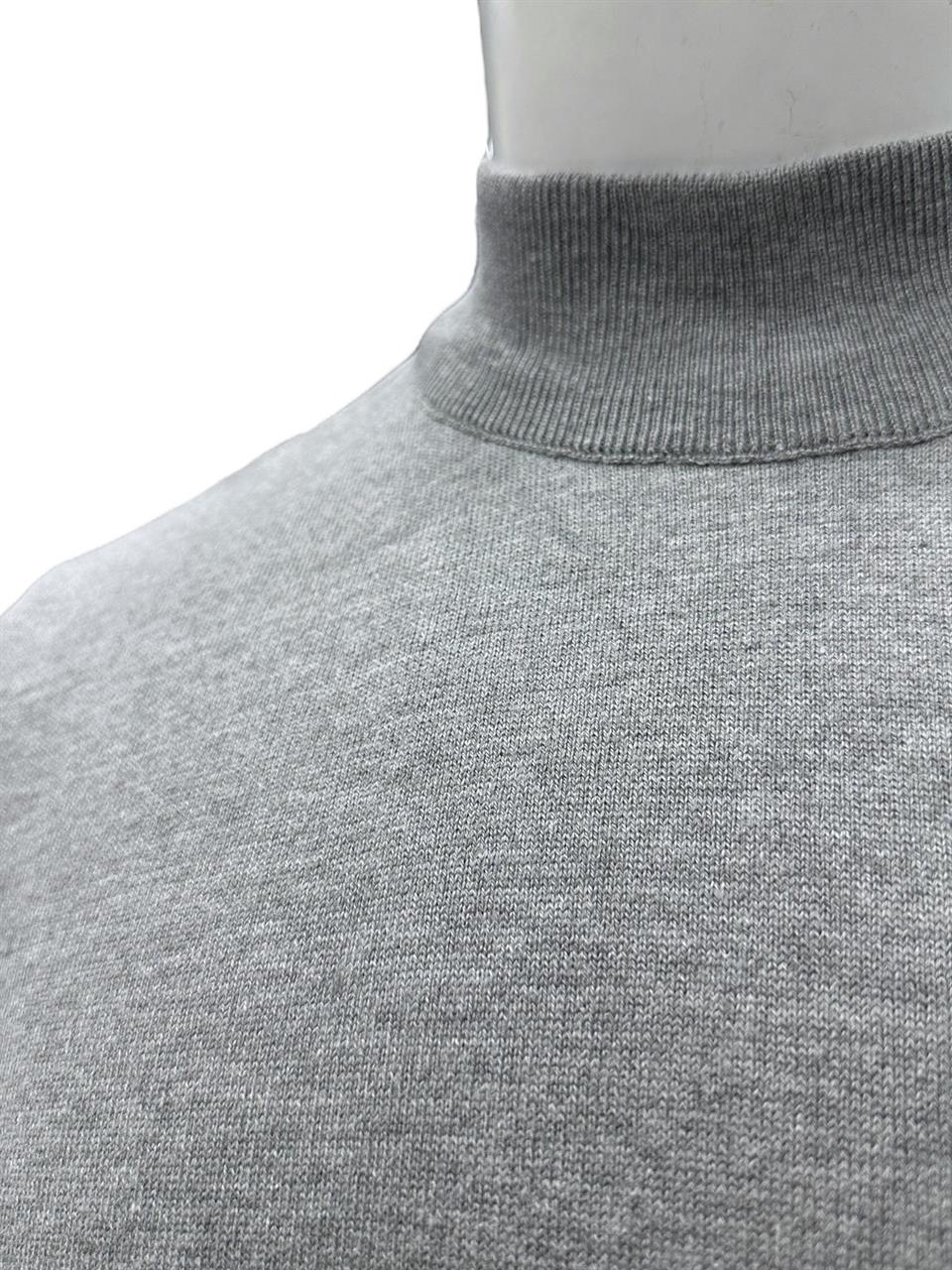Slim Fit Pamuk Akrilik Yarım Boğazlı Gri Triko - Image 2